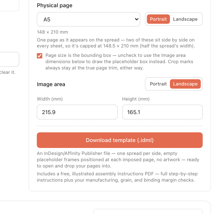 A generated Affinity Publisher-compatible layout showing imposed frames ready for artwork placement.